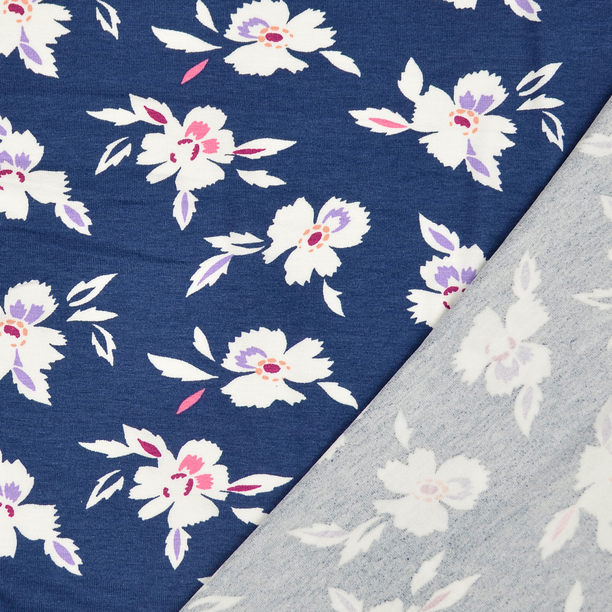 Viskosejersey Florales Muster, blau/pink | Viskosestoffe ...